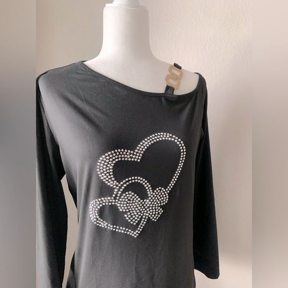 Black Long Sleeve Top with Heart Design - Picture 3 of 6